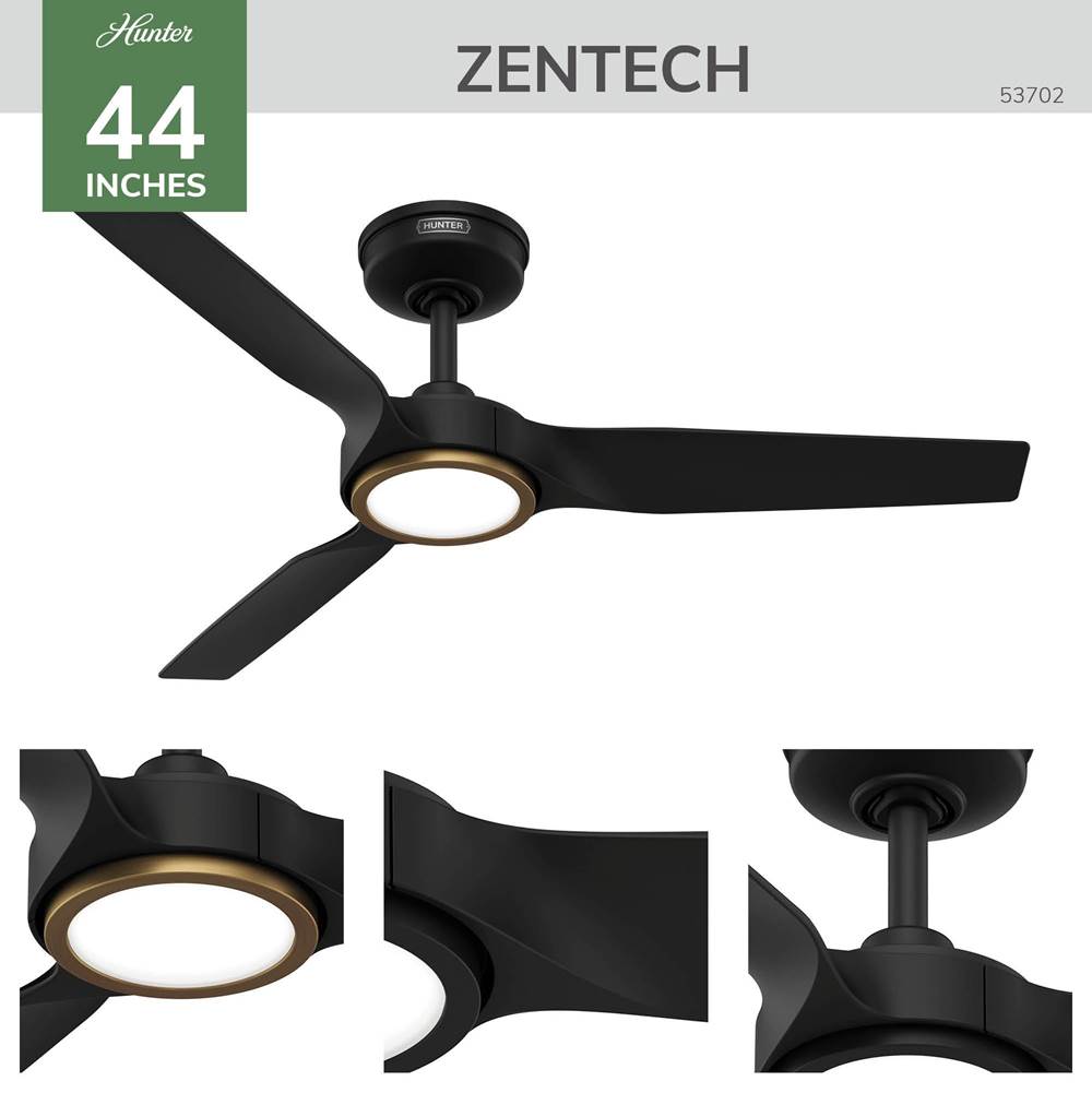 Hunter 53642 Matte Black Zentech 3 Blade Indoor/outdoor Smart Fan 44in - Matte Black Image 4