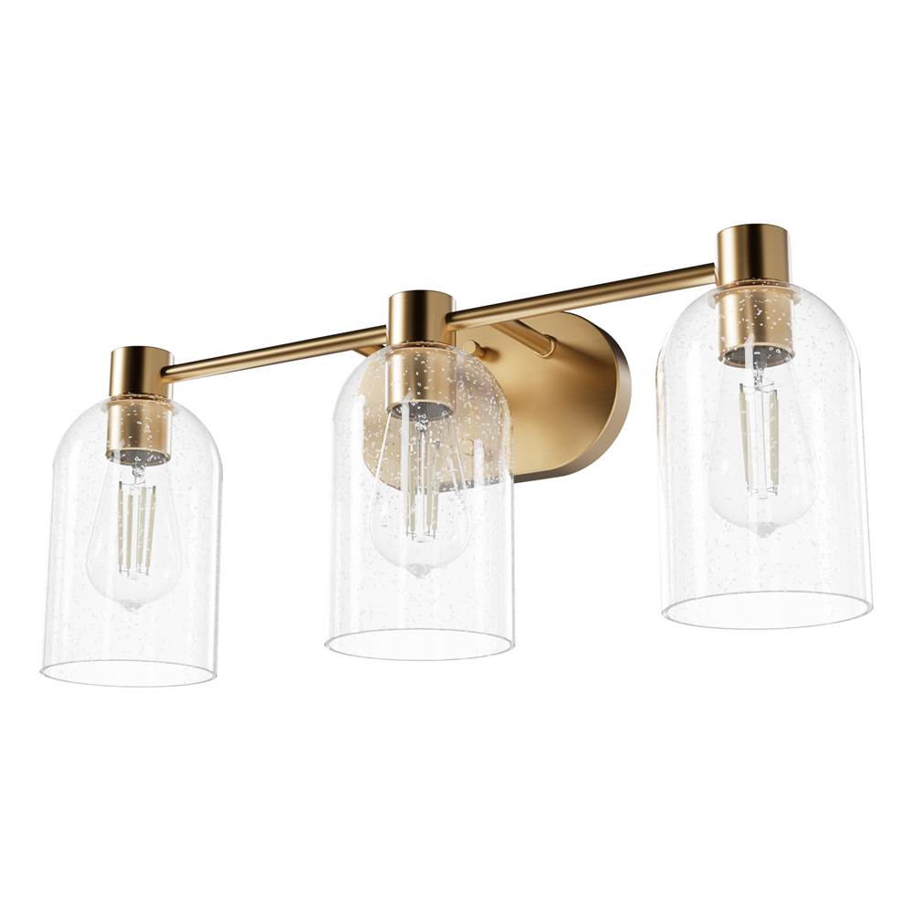Hunter 45229 Alturas Gold Lochemeade Alturas Gold With Clear Seeded Glass 3 Light Bathroom Vanity Wall Light Fixture Image 1