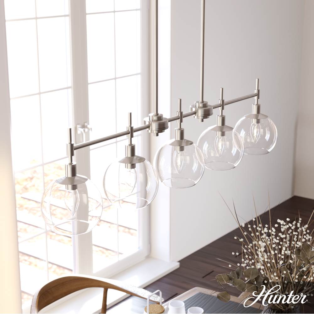 Hunter 19748 Brushed Nickel Xidane 5 Light Linear Chandelier Image 3