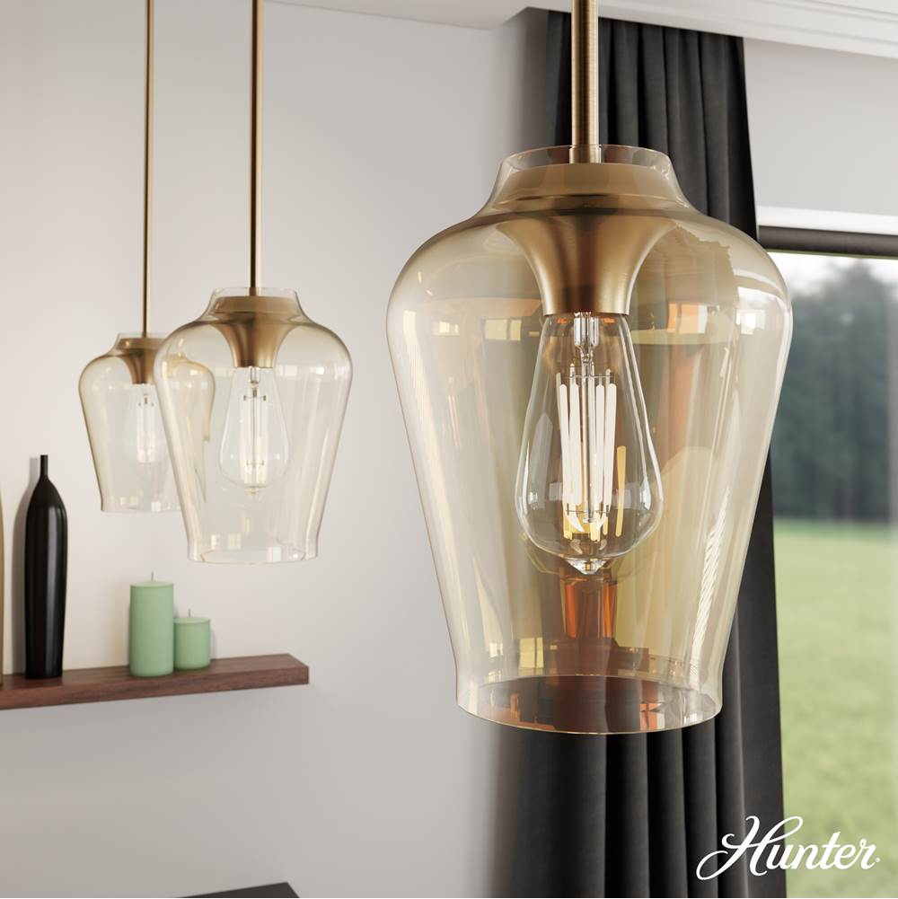 Hunter 45235 Alturas Gold Vidria Alturas Gold With Amber Iridescent Glass 1 Light Pendant Ceiling Light Fixture Image 4