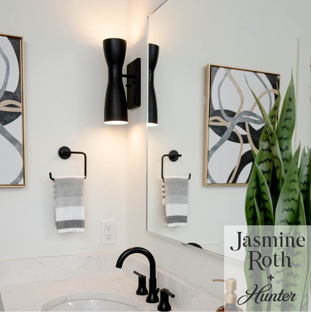Hunter 19826 Flat Matte Black Hunter Zola Flat Matte Black 2 Light Sconce Wall Light Fixture Image 4