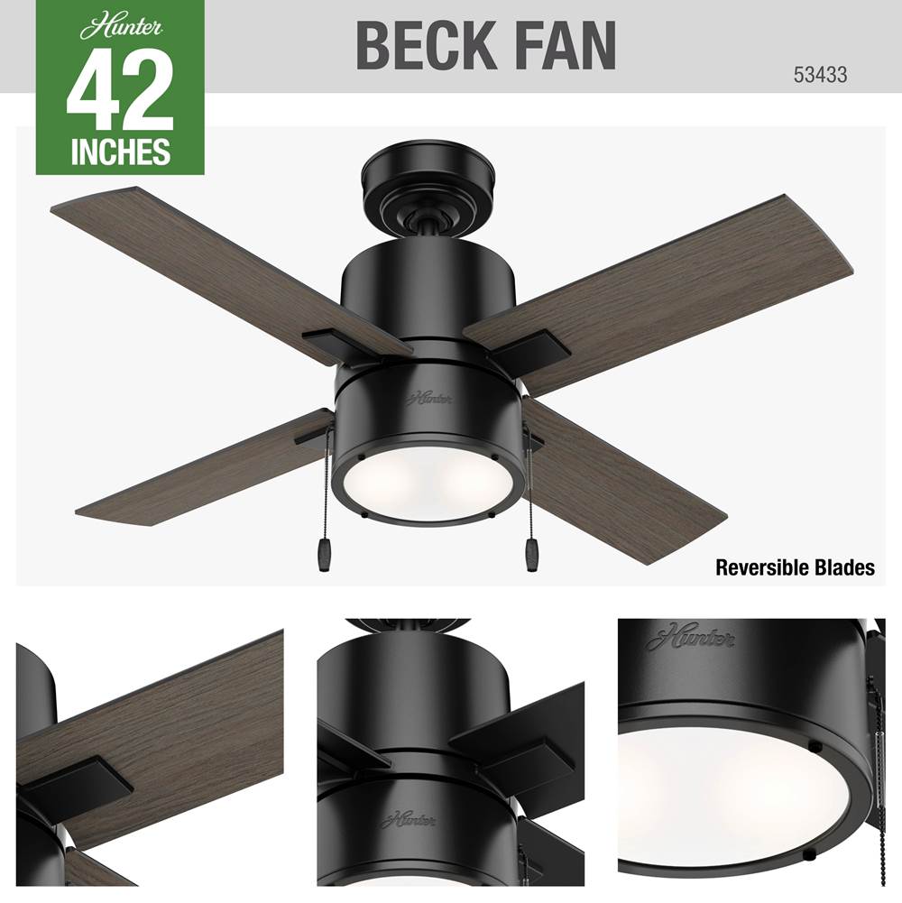 Hunter 53433 Matte Black 42'' Beck - Matte Black Image 1