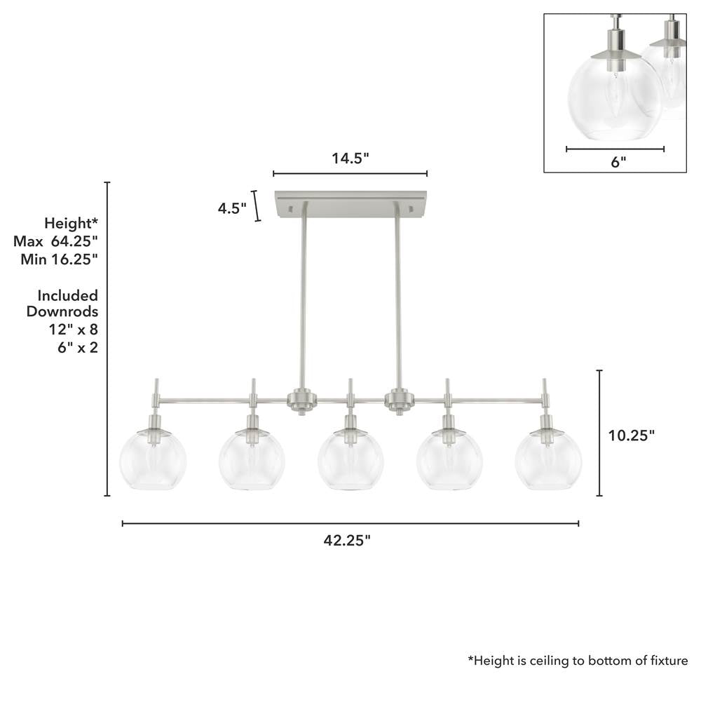 Hunter 19748 Brushed Nickel Xidane 5 Light Linear Chandelier Image 2