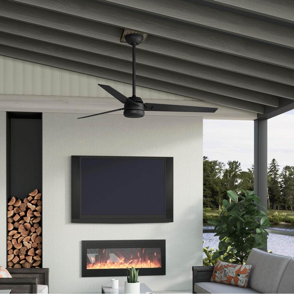 Hunter 52979 Matte Black 60 Inch Cassius Energy Star Matte Black Damp Rated Ceiling Fan And Wall Control Image 4