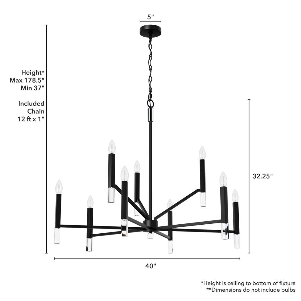 Hunter 45232 Matte Black Sunjai Matte Black 9 Light Chandelier Ceiling Light Fixture Image 3