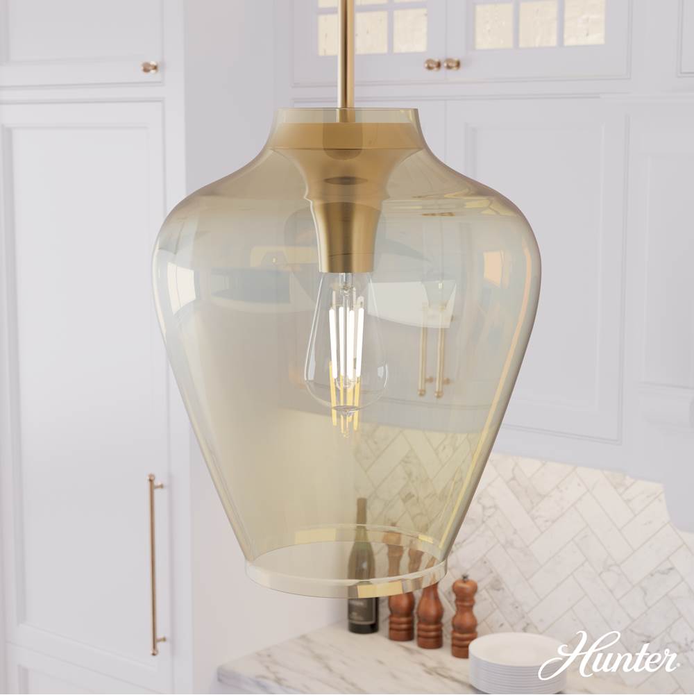 Hunter 45236 Alturas Gold Vidria Alturas Gold With Amber Iridescent Glass 1 Light Pendant Ceiling Light Fixture Image 4