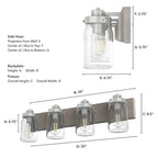 Hunter 48022 Brushed Nickel,Grey Wood Devon Park Brushed Nickel And Grey Wood With Clear Glass 4 Light Vanity Wall Light Fixture Image 3