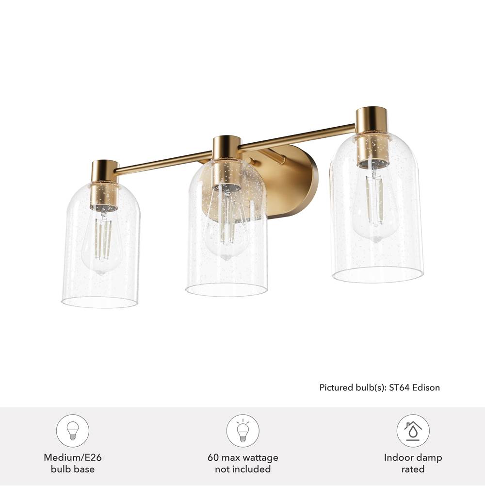 Hunter 45229 Alturas Gold Lochemeade Alturas Gold With Clear Seeded Glass 3 Light Bathroom Vanity Wall Light Fixture Image 2