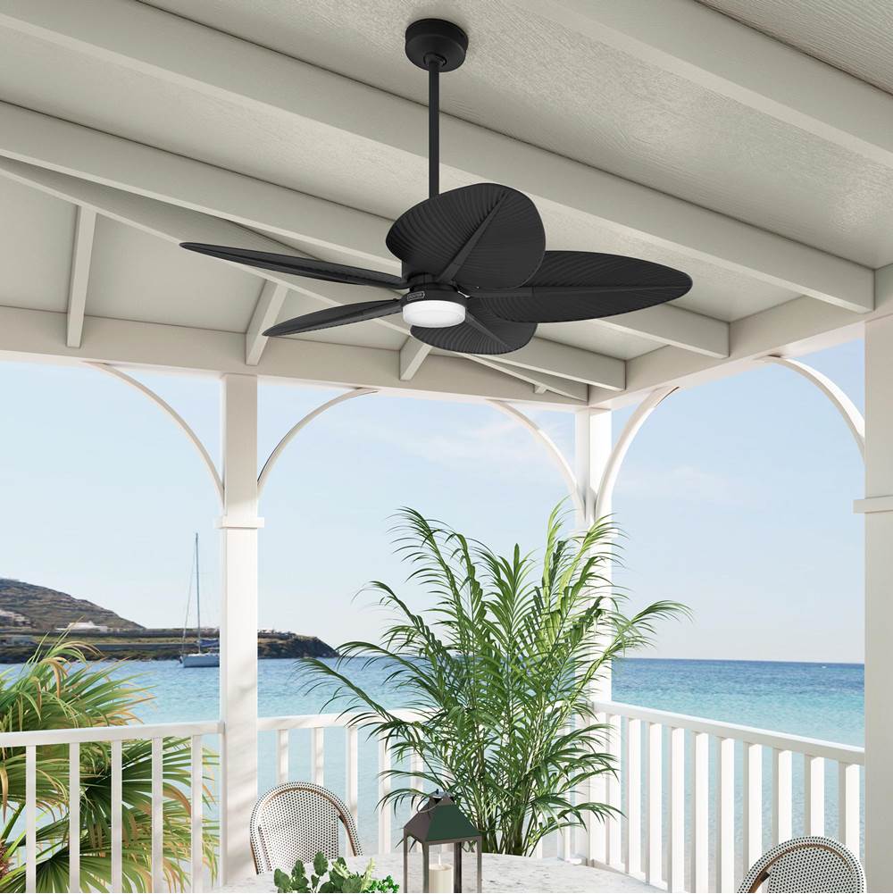Hunter 53013 Matte Black 52 Inch Tropic View Matte Black Damp Rated Ceiling Fan With Led Light Kit And Wall Control Image 3