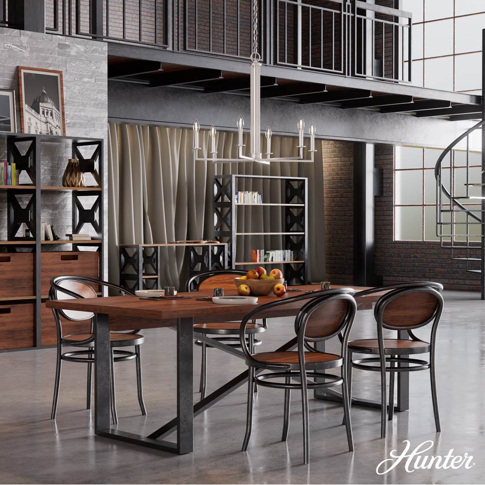 Hunter 19621 Brushed Nickel Hunter Bearden Brushed Nickel 6 Light Chandelier Ceiling Light Fixture Image 6