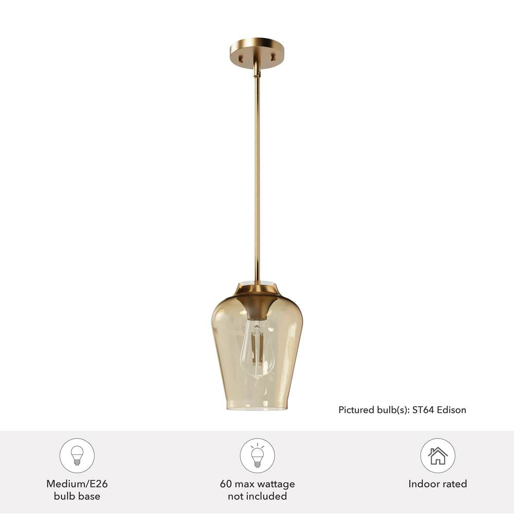 Hunter 45235 Alturas Gold Vidria Alturas Gold With Amber Iridescent Glass 1 Light Pendant Ceiling Light Fixture Image 2