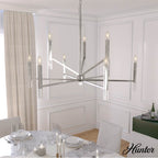 Hunter 19520 Brushed Nickel Hunter Sunjai Brushed Nickel 9 Light Chandelier Ceiling Light Fixture Image 5