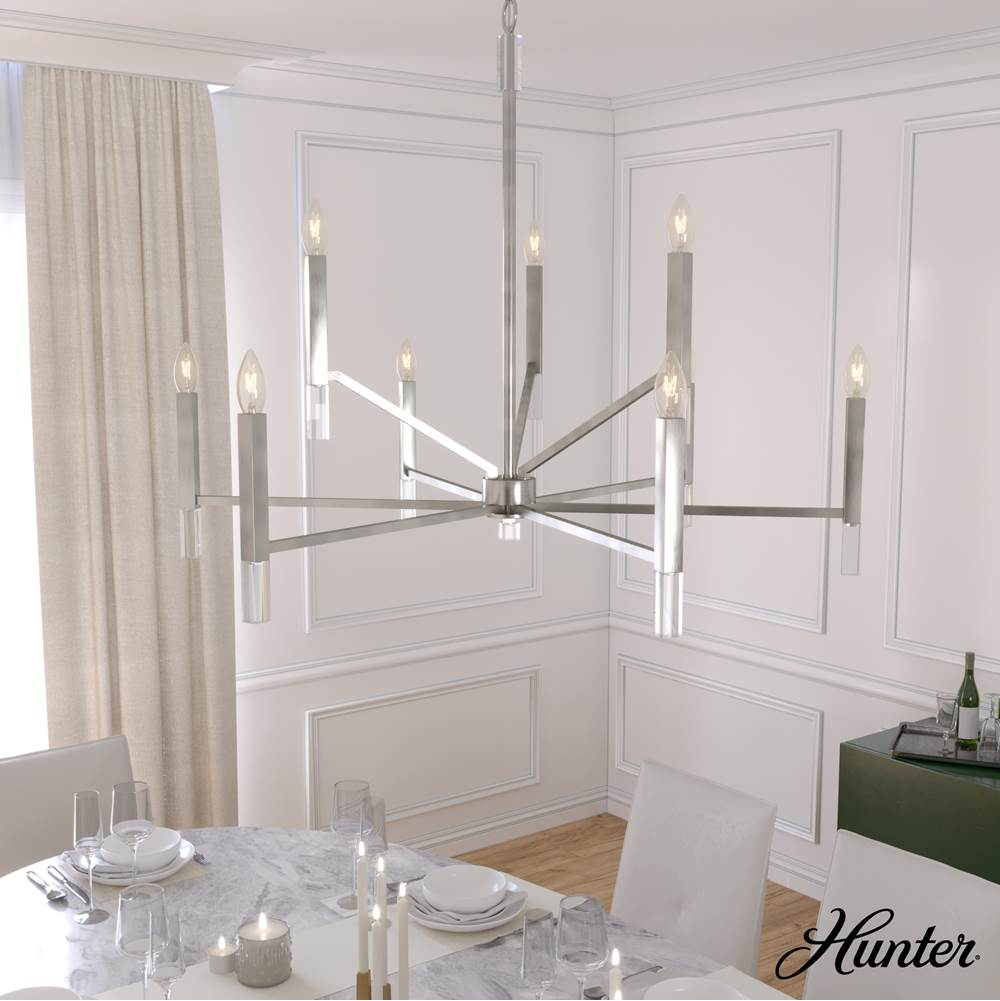 Hunter 19520 Brushed Nickel Hunter Sunjai Brushed Nickel 9 Light Chandelier Ceiling Light Fixture Image 5