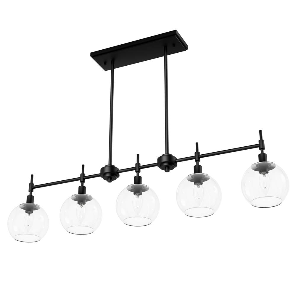 Hunter 19511 Matte Black Xidane Matte Black With Clear Glass 5 Light Chandelier Ceiling Light Fixture Image 6