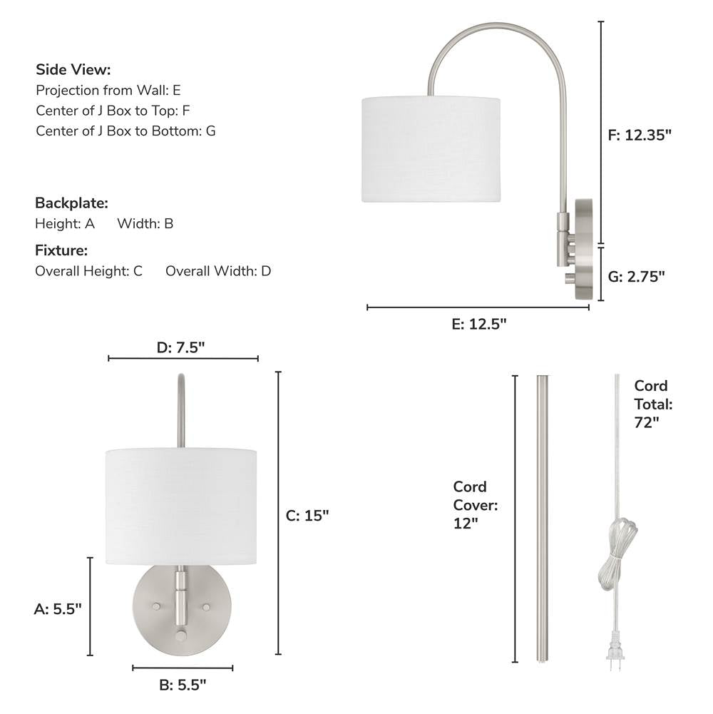 Hunter 48178 Brushed Nickel Horizon 1 Light Large Pin Up Sconce Brushed Nickel Image 6