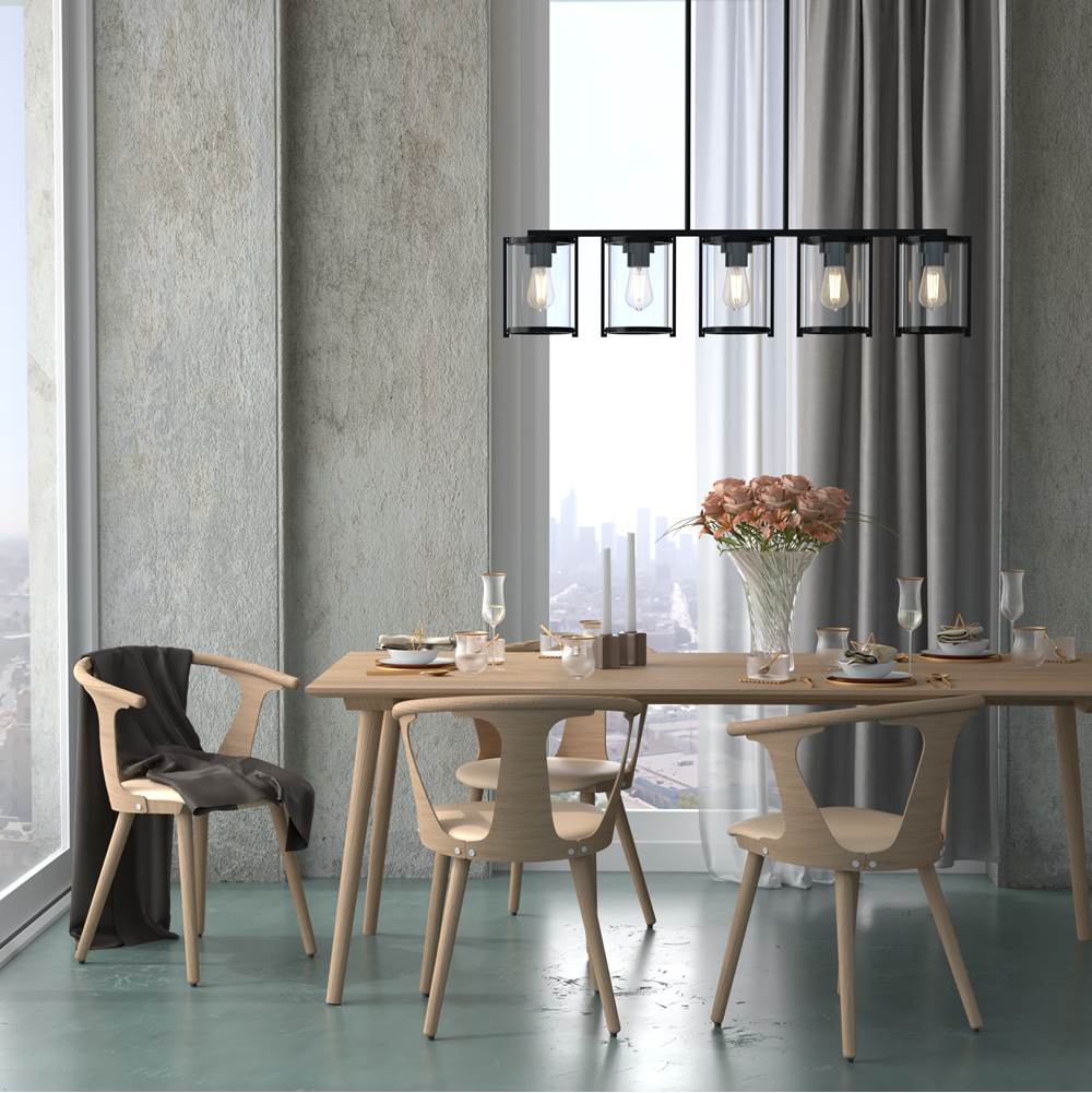 Hunter 48013 Matte Black Astwood Matte Black With Clear Glass 5 Light Chandelier Ceiling Light Fixture Image 6