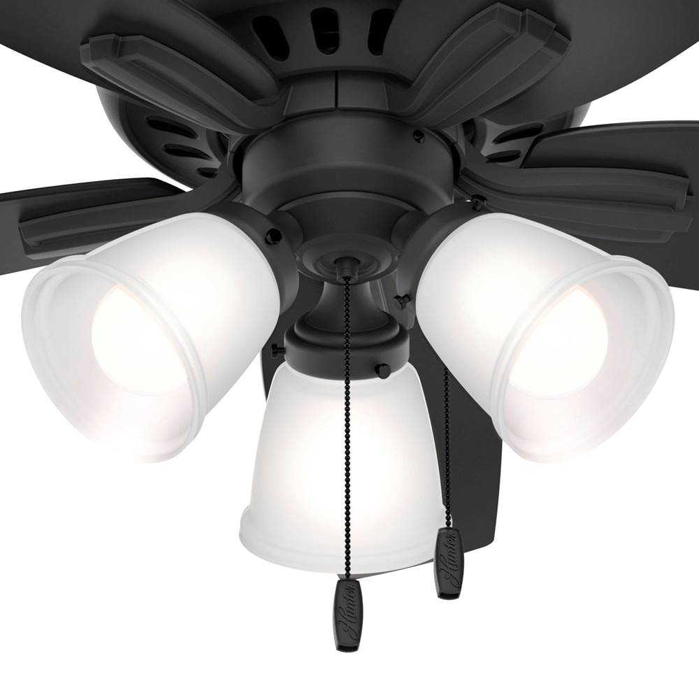 Hunter Newsome 42 Inch Newsome Matte Black Low Profile Ceiling Fan With Led Light Kit And Pull Chain