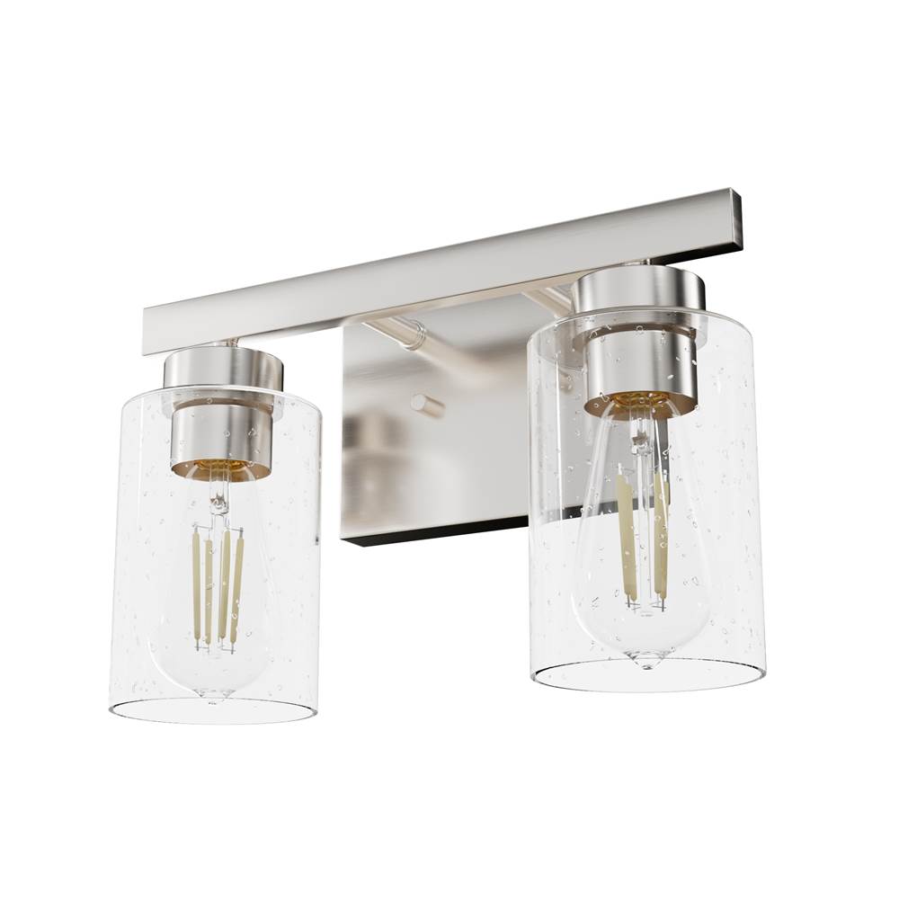 Hunter 13074 Brushed Nickel Hartland Brushed Nickel With Seeded Glass 2 Light Vanity Wall Light Fixture Image 1