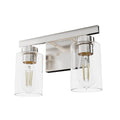 Hunter 13074 Brushed Nickel Hartland Brushed Nickel With Seeded Glass 2 Light Vanity Wall Light Fixture Image 1
