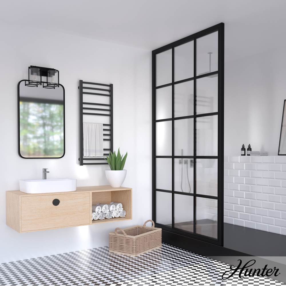 Hunter 48000 Matte Black Astwood Matte Black With Clear Glass 2 Light Vanity Wall Light Fixture Image 5