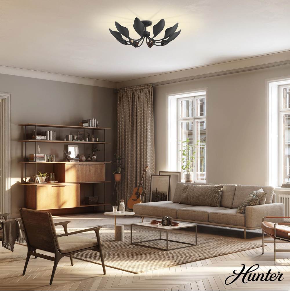 Hunter Juneway Hunter Juneway Matte Black 10 Light Large Flush Mount Ceiling Light Fixture