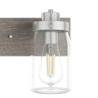 Hunter Devon Park Devon Park Brushed Nickel And Grey Wood With Clear Glass 3 Light Vanity Wall Light Fixture