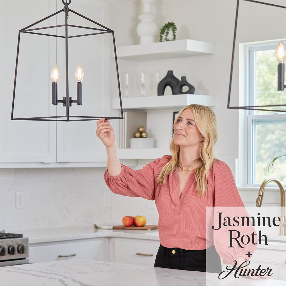 Hunter 13095 Flat Matte Black Hunter Fair Oaks Flat Matte Black 4 Light Pendant Ceiling Light Fixture Image 5