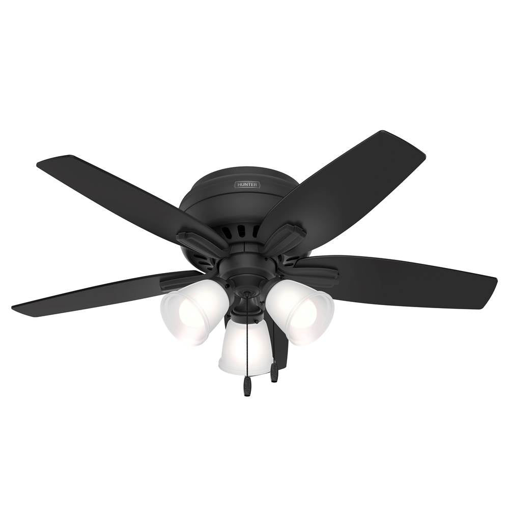 Hunter 52393 Matte Black 42 Inch Newsome Matte Black Low Profile Ceiling Fan With Led Light Kit And Pull Chain Image 1