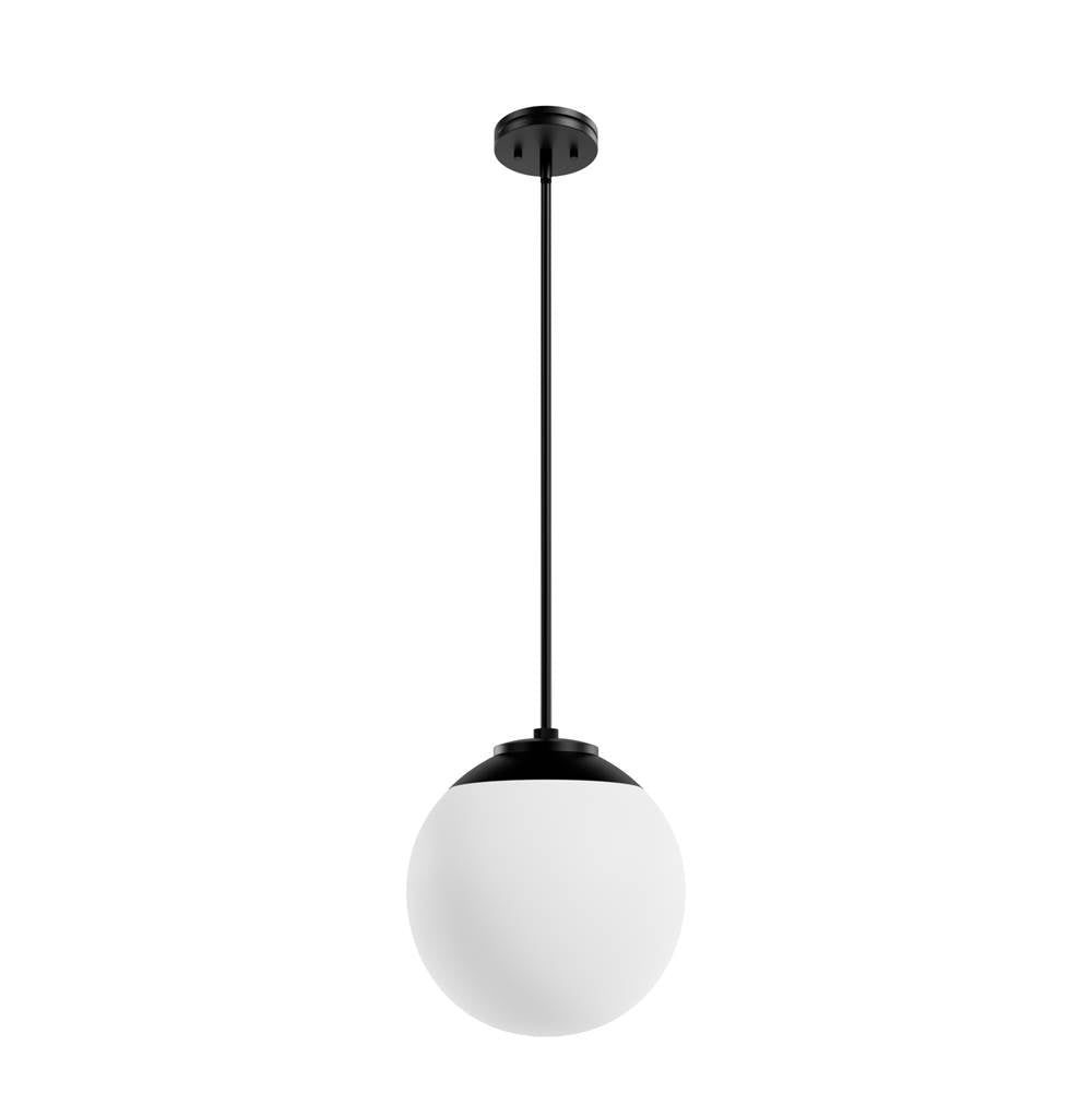 Hunter 19849 Matte Black Hepburn Matte Black With Cased White Glass 1 Light Pendant Ceiling Light Fixture Image 1