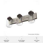 Hunter 48021 Onyx Bengal,Barnwood Devon Park Onyx Bengal And Barnwood With Clear Glass 3 Light Vanity Wall Light Fixture Image 2
