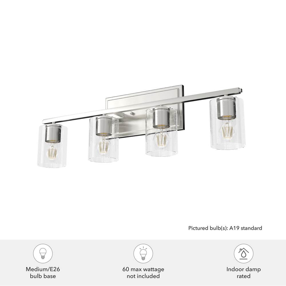 Hunter 48032 Brushed Nickel Kerrison Brushed Nickel With Seeded Glass 4 Light Vanity Wall Light Fixture Image 2