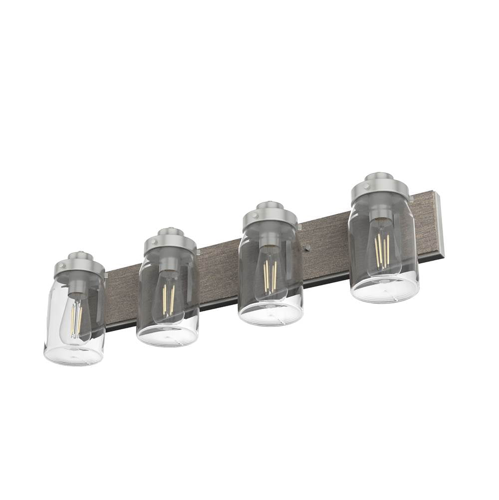 Hunter 48022 Brushed Nickel,Grey Wood Devon Park Brushed Nickel And Grey Wood With Clear Glass 4 Light Vanity Wall Light Fixture Image 7