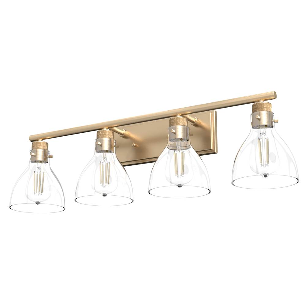Hunter 48039 Alturas Gold Van Nuys Alturas Gold With Clear Glass 4 Light Vanity Wall Light Fixture Image 1