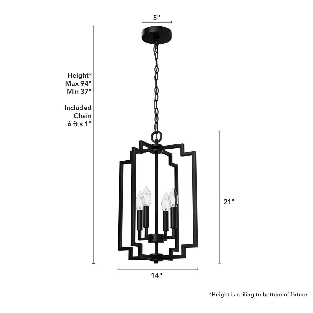 Hunter 45240 Matte Black Zoanne Matte Black 4 Light Pendant Ceiling Light Fixture Image 3