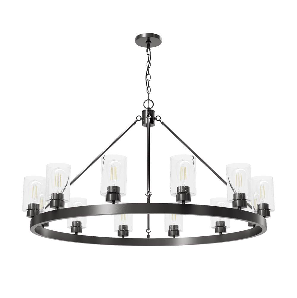 Hunter 13061 Noble Bronze Hartland Noble Bronze With Seeded Glass 12 Light Chandelier Ceiling Light Fixture Image 1