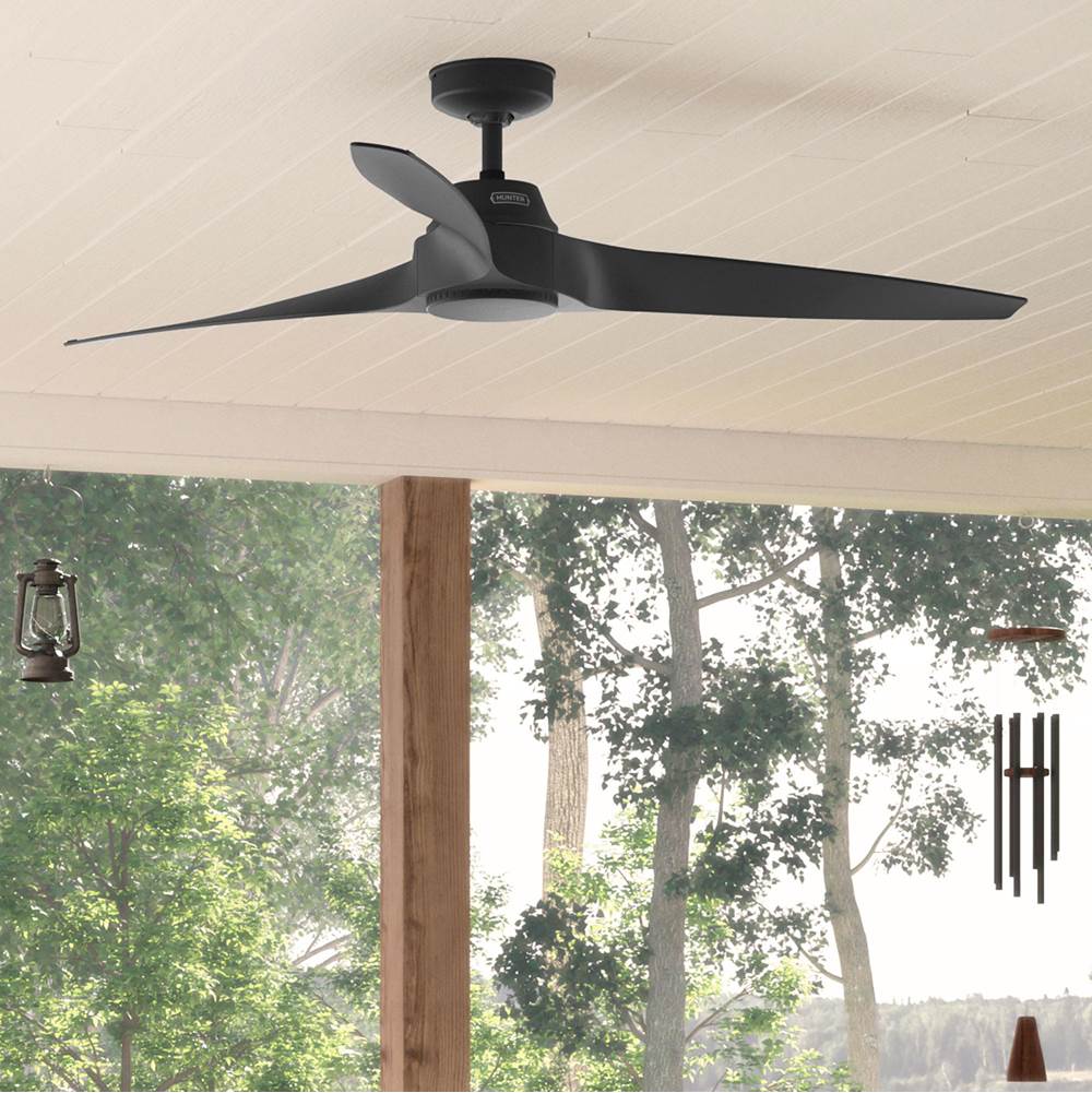 Hunter 52997 Matte Black 60 Inch Mosley Energy Star Matte Black Damp Rated Ceiling Fan And Wall Control Image 9