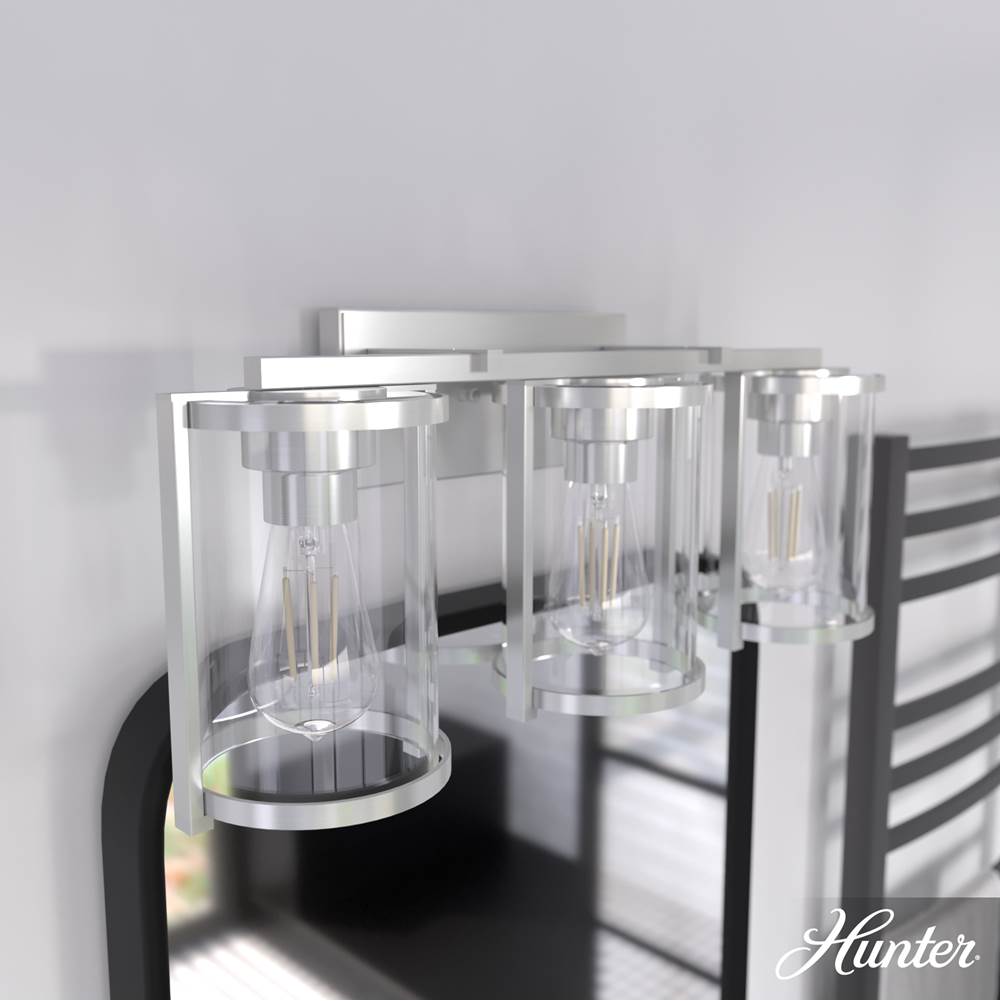 Hunter 48007 Brushed Nickel Astwood Brushed Nickel With Clear Glass 3 Light Vanity Wall Light Fixture Image 4