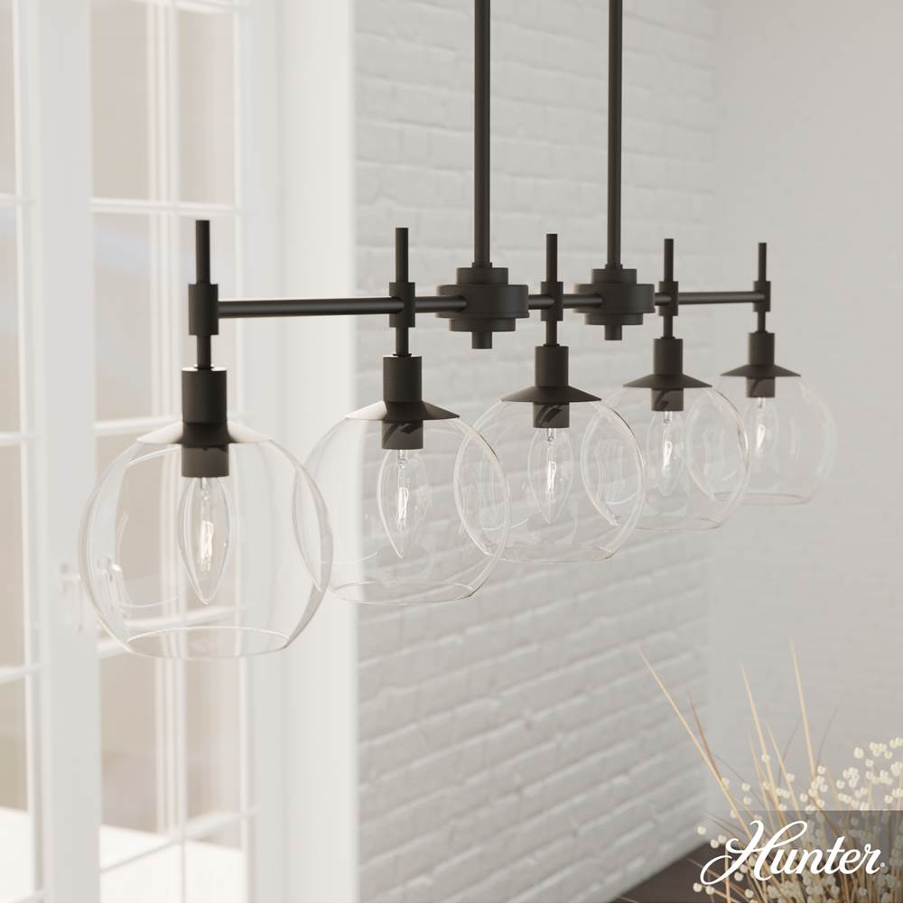 Hunter 19511 Matte Black Xidane Matte Black With Clear Glass 5 Light Chandelier Ceiling Light Fixture Image 4