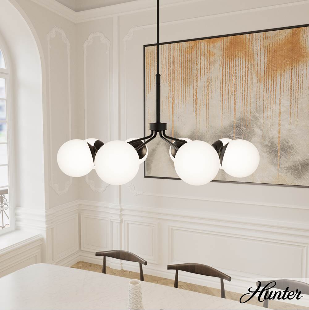 Hunter 19870 Matte Black Hepburn Matte Black With Cased White Glass 8 Light Chandelier Ceiling Light Fixture Image 5