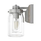Hunter 48019 Brushed Nickel,Grey Wood Devon Park Brushed Nickel And Grey Wood With Clear Glass 2 Light Vanity Wall Light Fixture Image 6