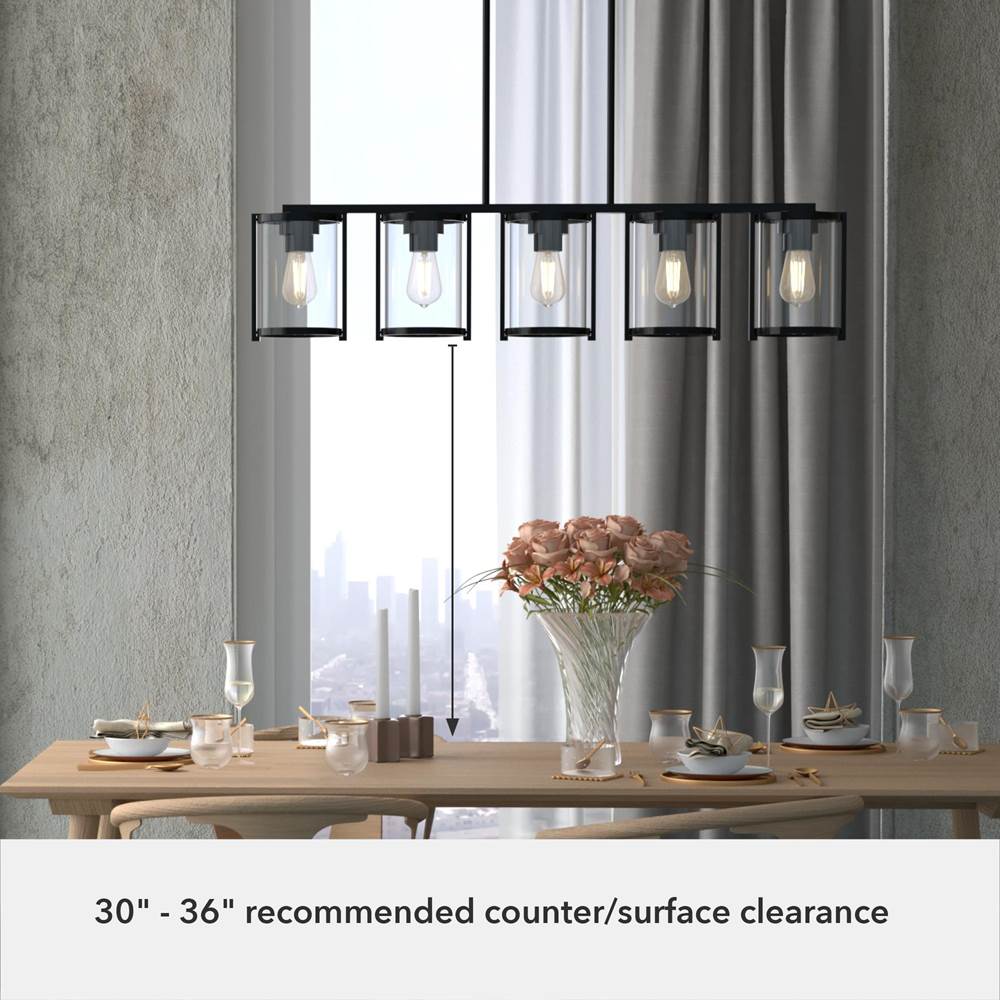 Hunter 48013 Matte Black Astwood Matte Black With Clear Glass 5 Light Chandelier Ceiling Light Fixture Image 2
