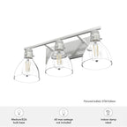 Hunter 48036 Brushed Nickel Van Nuys Brushed Nickel With Clear Glass 3 Light Vanity Wall Light Fixture Image 2