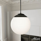 Hunter 19852 Matte Black Hepburn Matte Black With Cased White Glass 3 Light Pendant Ceiling Light Fixture Image 5