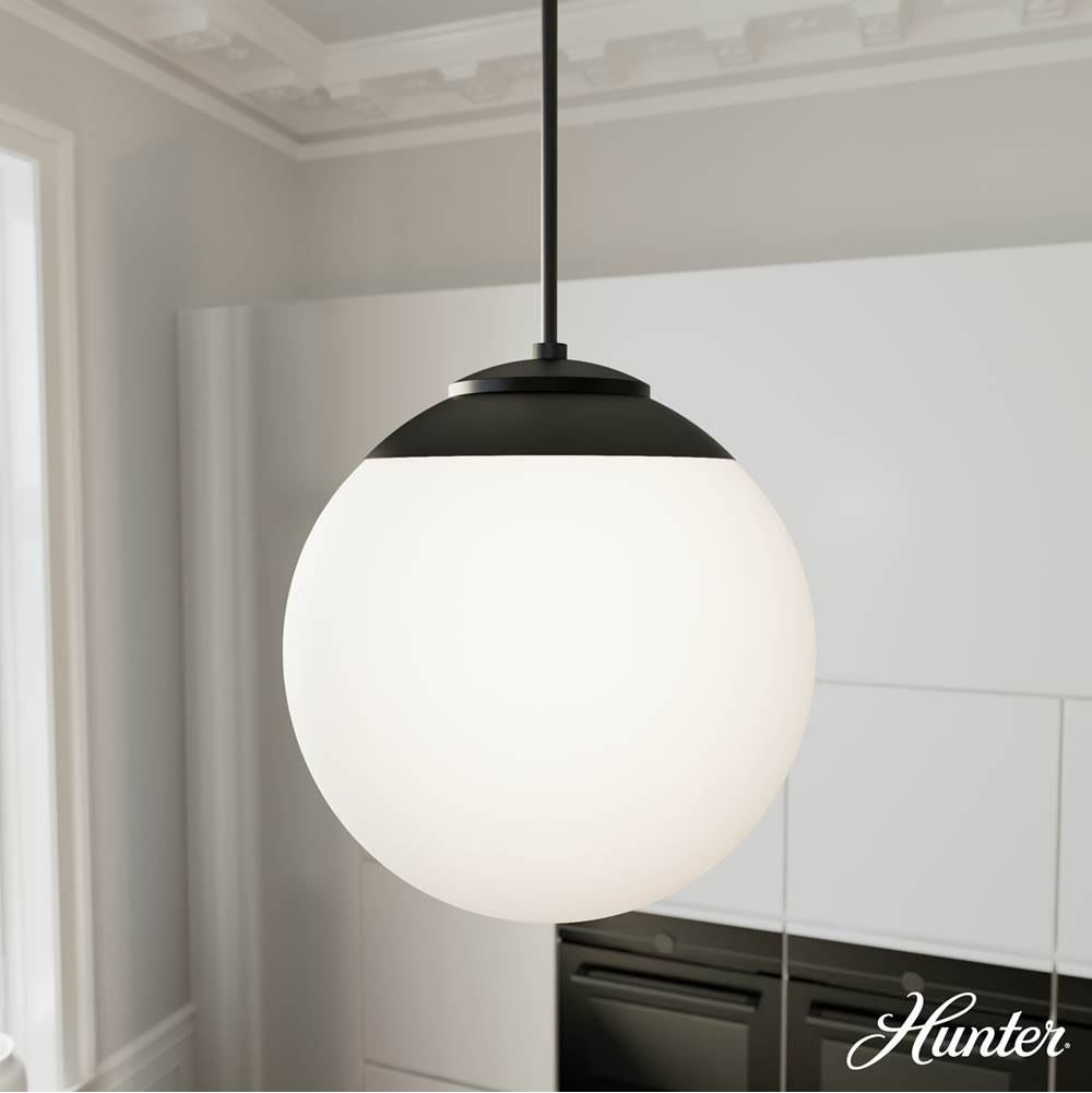 Hunter 19852 Matte Black Hepburn Matte Black With Cased White Glass 3 Light Pendant Ceiling Light Fixture Image 5
