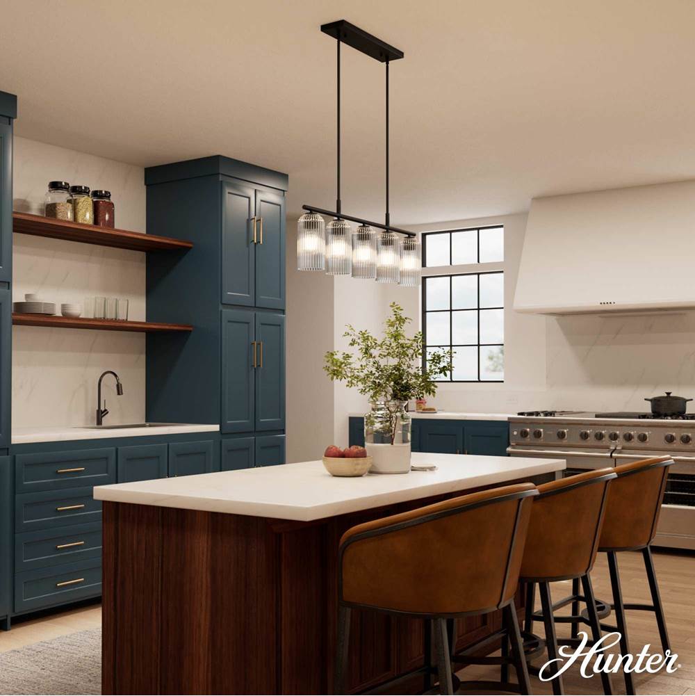 Hunter 13232 Matte Black Beverly Glen Matte Black With Clear Glass 5 Light Chandelier Ceiling Light Fixture Image 3