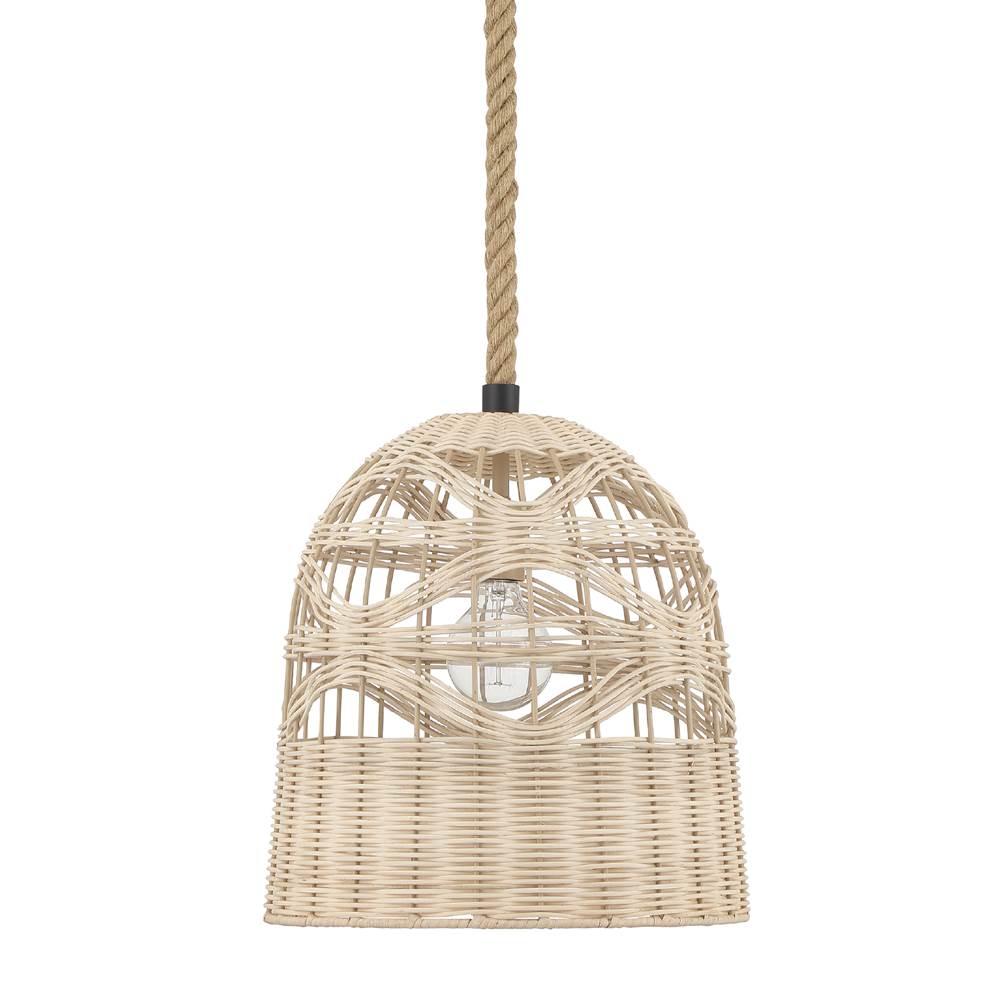 Hunter 48200 Matte Black Baskel 1 Light Large Pendant Rattan Image 1