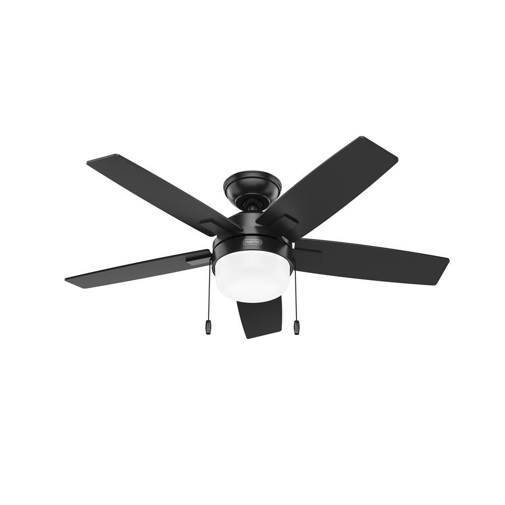 Hunter 52775 Matte Black 44 Inch Anisten Matte Black Ceiling Fan With Led Light Kit And Pull Chain Image 1