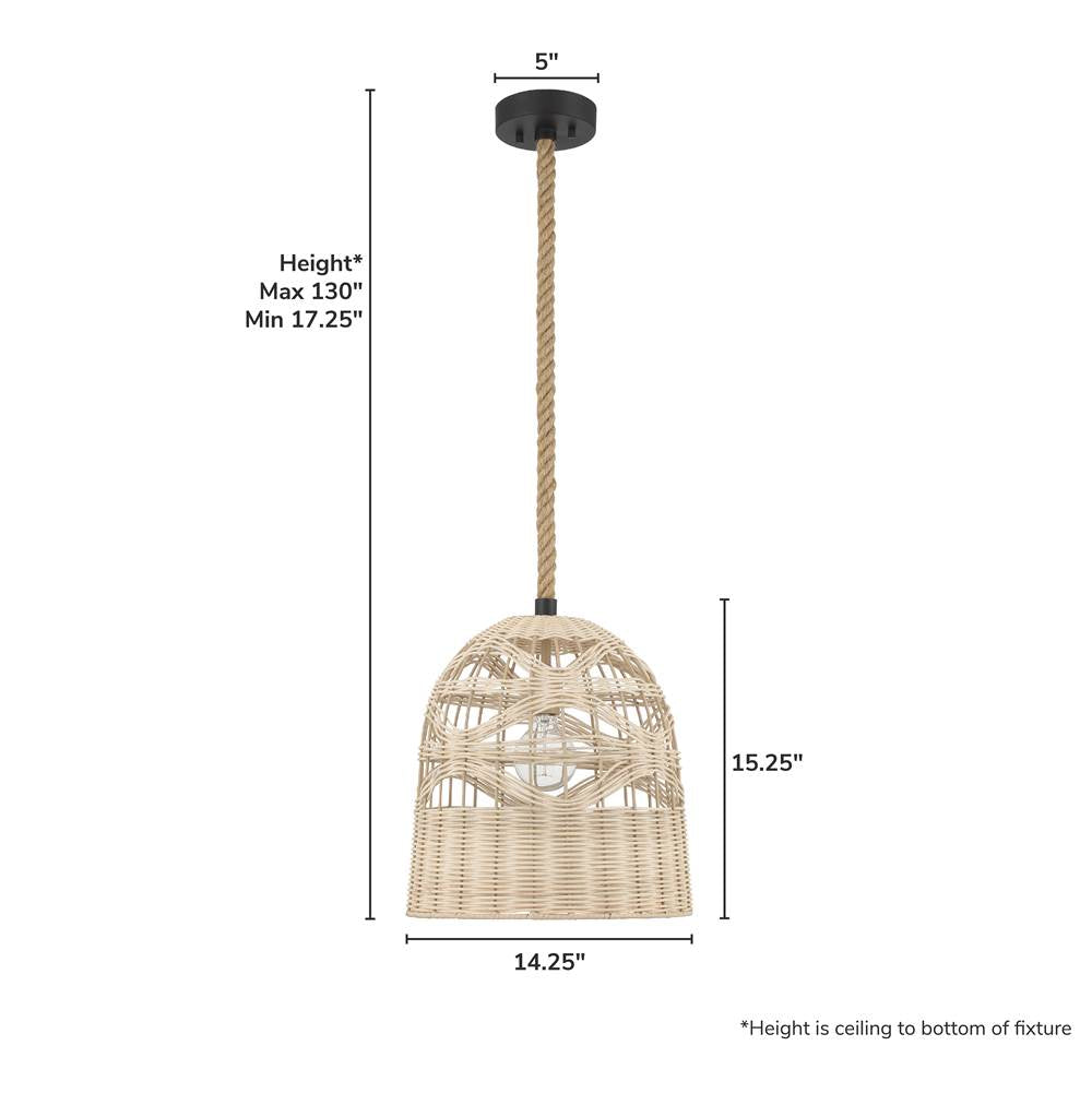Hunter 48200 Matte Black Baskel 1 Light Large Pendant Rattan Image 4