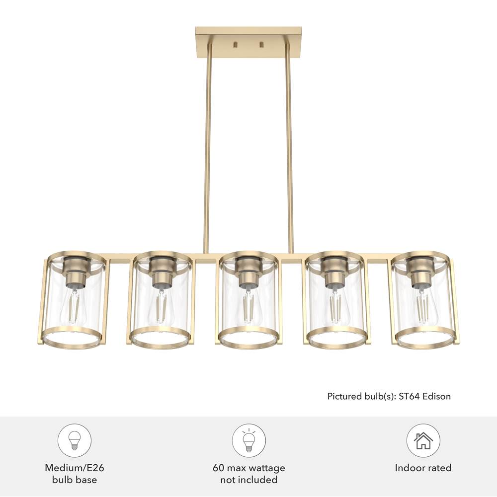 Hunter 48014 Alturas Gold Astwood Alturas Gold With Clear Glass 5 Light Chandelier Ceiling Light Fixture Image 3