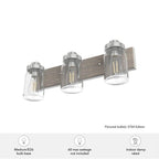Hunter 48020 Brushed Nickel,Grey Wood Devon Park Brushed Nickel And Grey Wood With Clear Glass 3 Light Vanity Wall Light Fixture Image 2